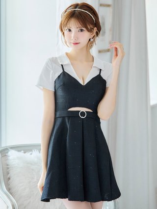 ストライププリーツセットアップドレス/キャバドレス【XS-L