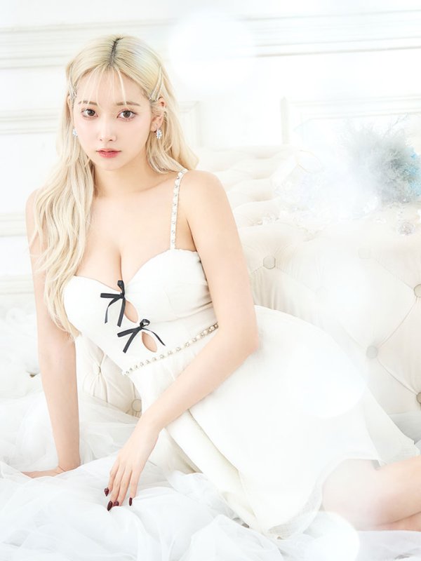 画像1: フロントリボンキャミソールフレアドレス/ビジュー/谷間見せ/背中見せ/ミニドレス/キャバドレス【XS-Mサイズ/1カラー】[OF03] 【YN】dzk (1)