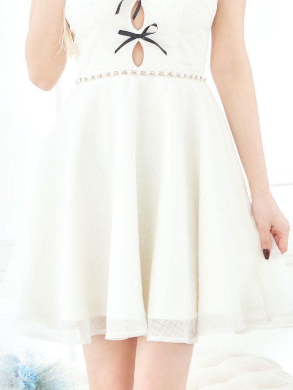 画像5: フロントリボンキャミソールフレアドレス/ビジュー/谷間見せ/背中見せ/ミニドレス/キャバドレス【XS-Mサイズ/1カラー】[OF03] 【YN】dzk (5)