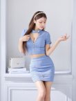 画像14: リブストライプセットアップドレス/ジップアップ/ボタン/ストレッチ/谷間見せ/背中隠し/ミニドレス/キャバドレス【XS-Mサイズ/2カラー】[OF03] 【YN】dzk (14)