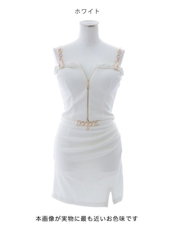 画像21: リブストライプキャミソールセットアップドレス/ジップアップ/ストレッチ/谷間見せ/ミニドレス/キャバドレス【XS-Lサイズ/2カラー】[OF03-U] 【YN】dzkc (21)