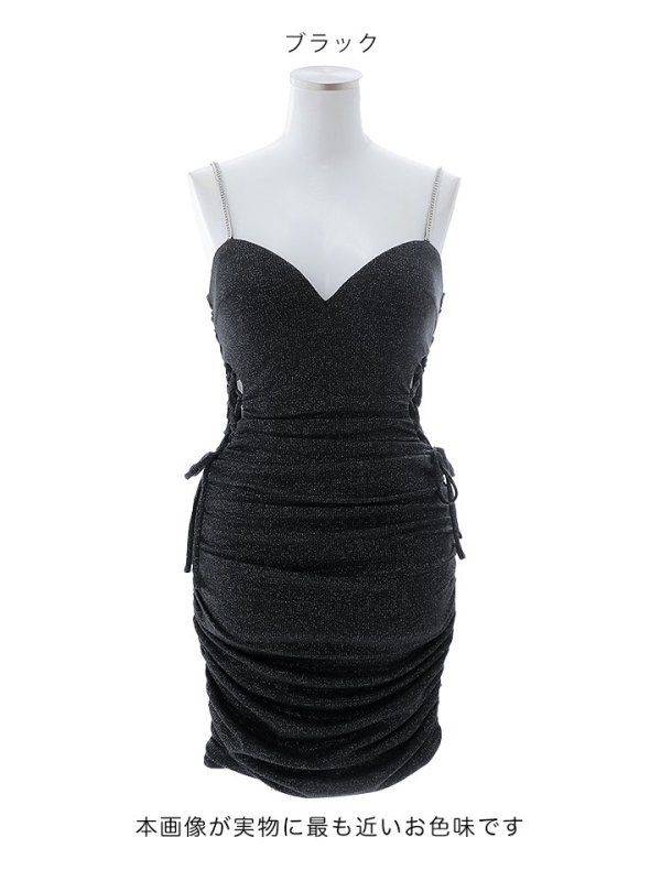 画像17: 新色登場!ラメキャミソールドレス/タック/ビジュー/ノースリーブ/リボン紐/サイド透け/谷間見せ/背中見せ/ミニドレス/キャバドレス【XS-Lサイズ/4カラー】[OF03-U] 【YN】dzc (17)