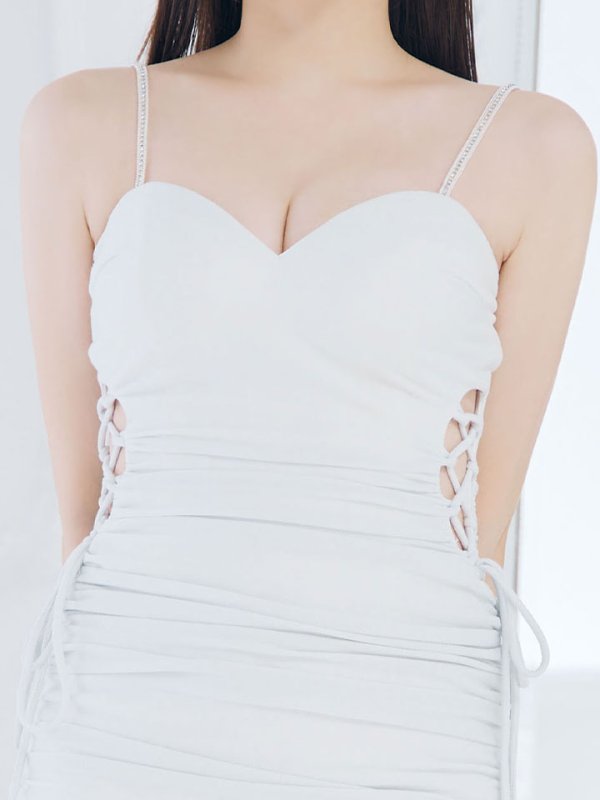 画像5: 新色登場!ラメキャミソールドレス/タック/ビジュー/ノースリーブ/リボン紐/サイド透け/谷間見せ/背中見せ/ミニドレス/キャバドレス【XS-Lサイズ/4カラー】[OF03-U] 【YN】dzc (5)