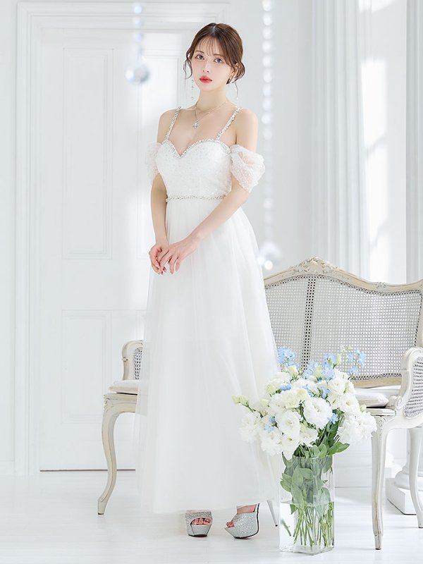 画像3: 【送料無料！】オープンショルダードレス/スパンコール/ビジュー/チュール/切り替え/キャミソール/フレアー/ロングドレス/キャバドレス【XS-Lサイズ/2カラー】[OF03] 【YN】dzc (3)