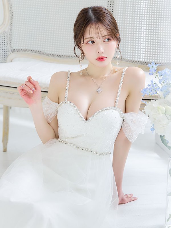 画像9: 【送料無料！】オープンショルダードレス/スパンコール/ビジュー/チュール/切り替え/キャミソール/フレアー/ロングドレス/キャバドレス【XS-Lサイズ/2カラー】[OF03] 【YN】dzc (9)