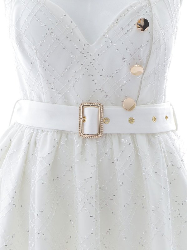 画像25: スパンコールレースワンピース/ノースリーブ/ボタン/布ベルト/ビジュー/バックル/谷間見せ/背中隠し/ロングドレス/キャバドレス【S-XLサイズ/2カラー】[OF03] 【YN】dzw (25)