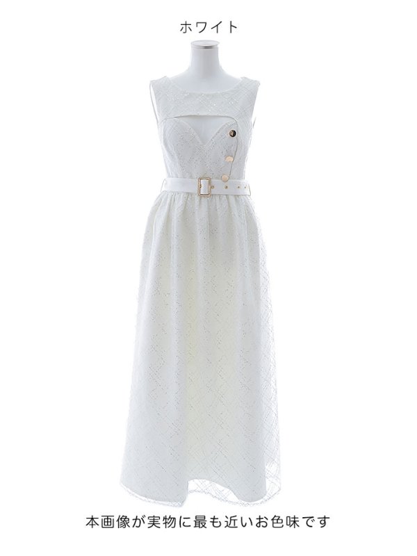画像20: スパンコールレースワンピース/ノースリーブ/ボタン/布ベルト/ビジュー/バックル/谷間見せ/背中隠し/ロングドレス/キャバドレス【S-XLサイズ/2カラー】[OF03] 【YN】dzw (20)