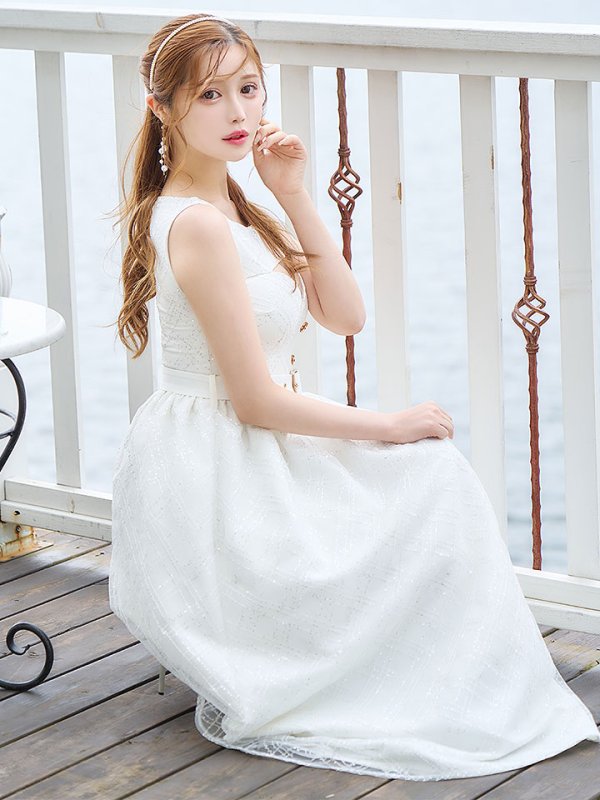 画像13: スパンコールレースワンピース/ノースリーブ/ボタン/布ベルト/ビジュー/バックル/谷間見せ/背中隠し/ロングドレス/キャバドレス【S-XLサイズ/2カラー】[OF03] 【YN】dzw (13)