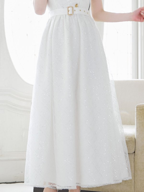 画像7: スパンコールレースワンピース/ノースリーブ/ボタン/布ベルト/ビジュー/バックル/谷間見せ/背中隠し/ロングドレス/キャバドレス【S-XLサイズ/2カラー】[OF03] 【YN】dzw (7)