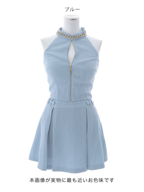 画像21: 【送料無料！】ノースリーブセットアップドレス/ジップアップ/チェーン/ボタン/フレアスカート/谷間見せ/背中隠し/ミニドレス/キャバドレス【XS-Mサイズ/2カラー】[OF03-X] 【YN】dzj (21)