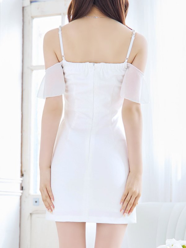 画像6: シフォンミニドレス/谷間見せ/背中見せ/オフショル/ビジュー/タイト/キャバドレス/ミニドレス【XS-Mサイズ/1カラー】[OF03] 【YN】dzk (6)