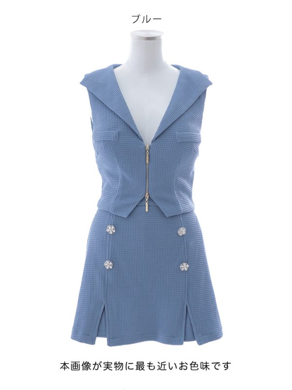 画像14: 再入荷!ワッフルジャケットセットアップ/インバーテッドプリーツ/ジップアップ/谷間見せ/背中隠し/ミニドレス/キャバドレス【XS-Mサイズ/1カラー】[OF03] 【YN】dzy (14)