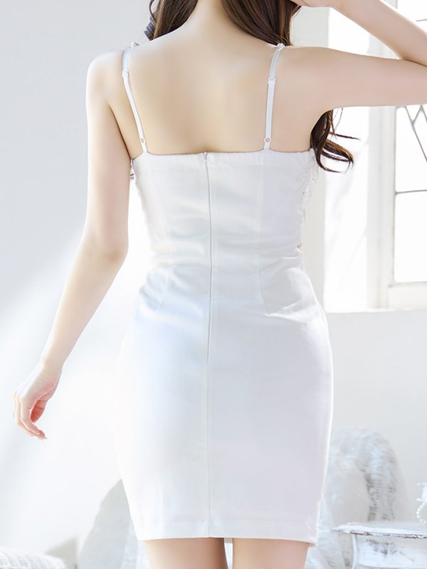 画像6: Lサイズ登場!ビーズ刺繍ミニドレス/ビジュー/パール紐/レース/谷間見せ/背中見せ/ミニドレス/キャバドレス【XS-Lサイズ/1カラー】[OF03] 【YN】dzc (6)