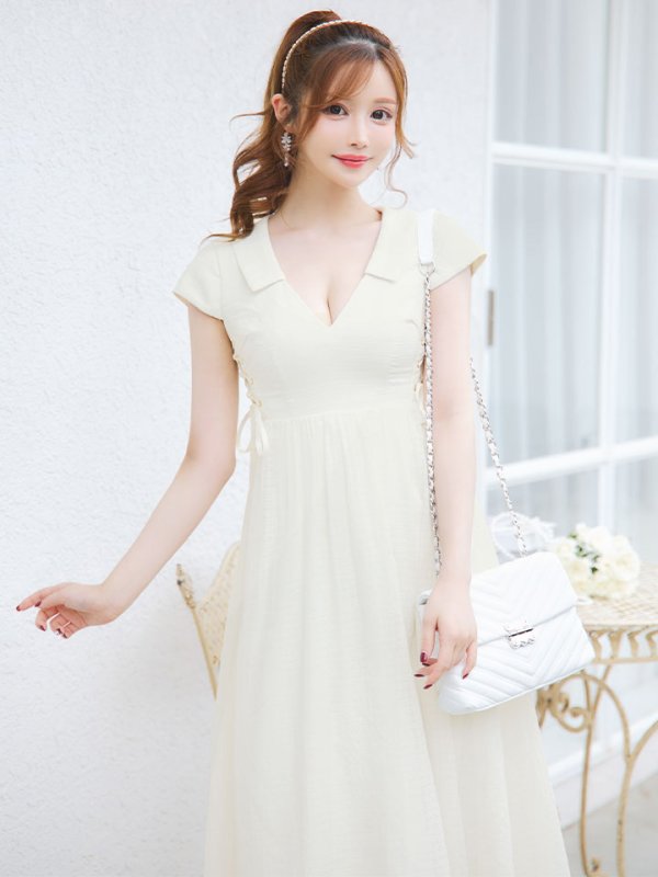 画像2: シフォンレイヤードワンピース/リボン/ツイード/襟付き/谷間見せ/ミディアムドレス/キャバドレス【S-Lサイズ/1カラー】[OF03] 【YN】dzw (2)