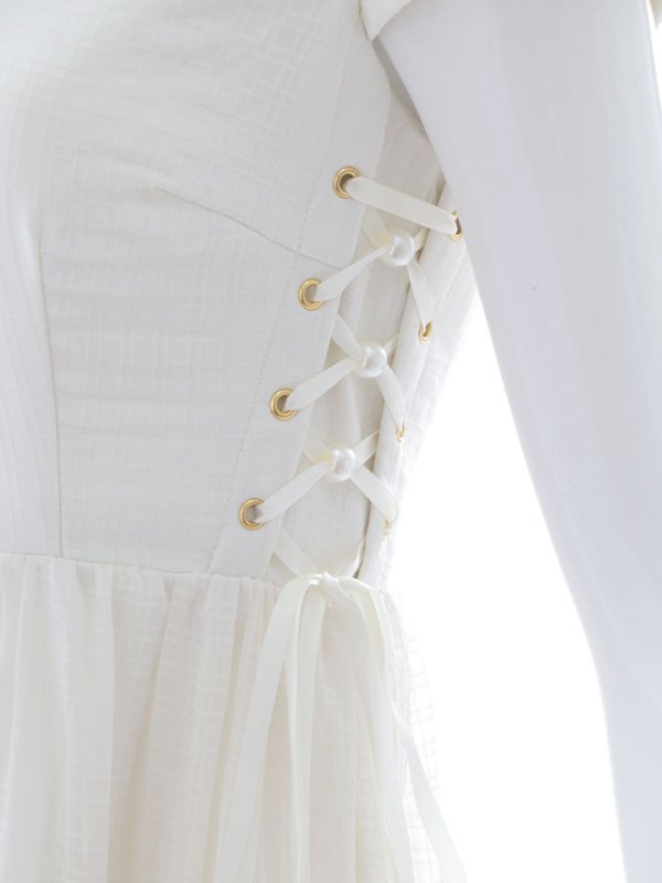 画像17: シフォンレイヤードワンピース/リボン/ツイード/襟付き/谷間見せ/ミディアムドレス/キャバドレス【S-Lサイズ/1カラー】[OF03] 【YN】dzw (17)