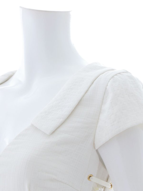 画像15: シフォンレイヤードワンピース/リボン/ツイード/襟付き/谷間見せ/ミディアムドレス/キャバドレス【S-Lサイズ/1カラー】[OF03] 【YN】dzw (15)