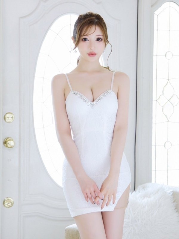 画像5: 刺繍レースドレス/キャミソール/ビジュー/ノースリーブ/シアースリット/透け/谷間見せ/背中見せ/ミニドレス/キャバドレス【XS-Mサイズ/2カラー】[OF03] 【YN】dzj (5)