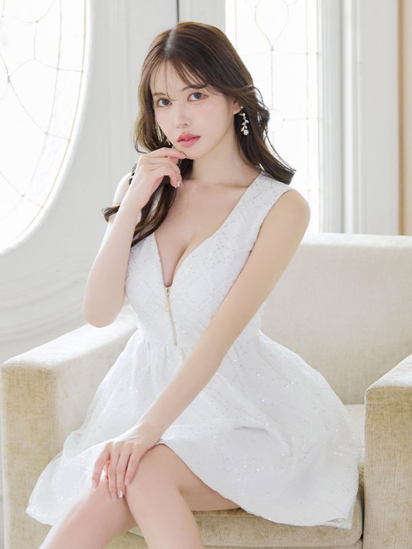 画像13: スパンコールチュールノースリーブドレス/ジップ/谷間見せ/背中隠し/ミニドレス/キャバドレス【XS-Mサイズ/1カラー】[OF03] 【YN】dzk (13)