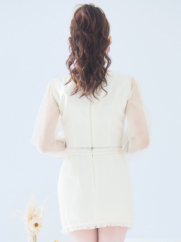 画像6: 送料無料!ツイードセットアップドレス/オープンカット/2ピース/チュール袖/チェーン/谷間見せ/背中隠し/ミニドレス/キャバドレス】【S-XLサイズ/1カラー】[OF03] 【YN】dzw (6)