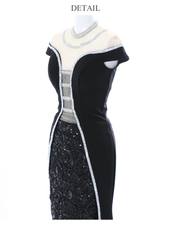 画像8: 値下げ！【高級ドレスSALE】デコルテ&バックシアー/ハイネック/ショートinロング/キャバドレス (8)