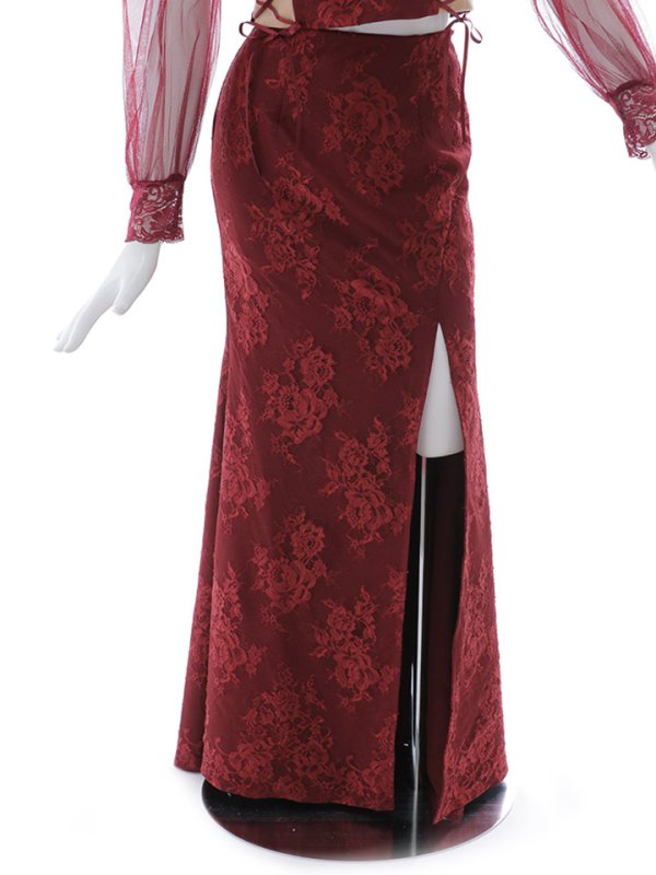 画像38: 【送料無料!】刺繍チュールスリーブセットアップロングドレス/チュール袖/刺繍/レースアップ/シアー/スリット/透け/谷間見せ/背中隠し/ロングドレス/キャバドレス【S-Lサイズ/4カラー】[OF03] 【YN】dzj (38)