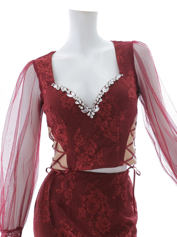 画像37: 【送料無料!】刺繍チュールスリーブセットアップロングドレス/チュール袖/刺繍/レースアップ/シアー/スリット/透け/谷間見せ/背中隠し/ロングドレス/キャバドレス【S-Lサイズ/4カラー】[OF03] 【YN】dzj (37)