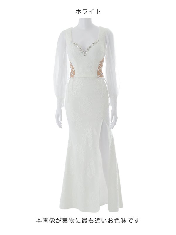 画像34: 【送料無料!】刺繍チュールスリーブセットアップロングドレス/チュール袖/刺繍/レースアップ/シアー/スリット/透け/谷間見せ/背中隠し/ロングドレス/キャバドレス【S-Lサイズ/4カラー】[OF03] 【YN】dzj (34)