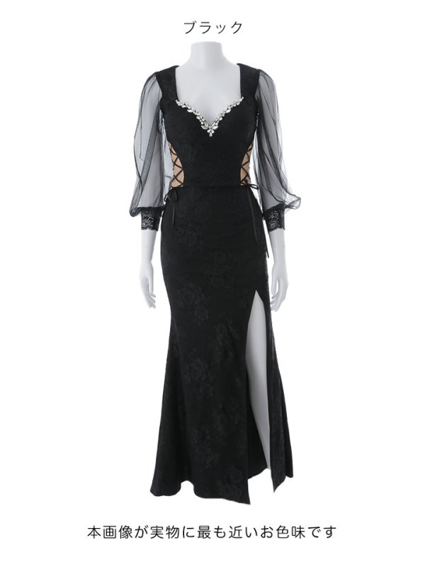 画像35: 【送料無料!】刺繍チュールスリーブセットアップロングドレス/チュール袖/刺繍/レースアップ/シアー/スリット/透け/谷間見せ/背中隠し/ロングドレス/キャバドレス【S-Lサイズ/4カラー】[OF03] 【YN】dzj (35)