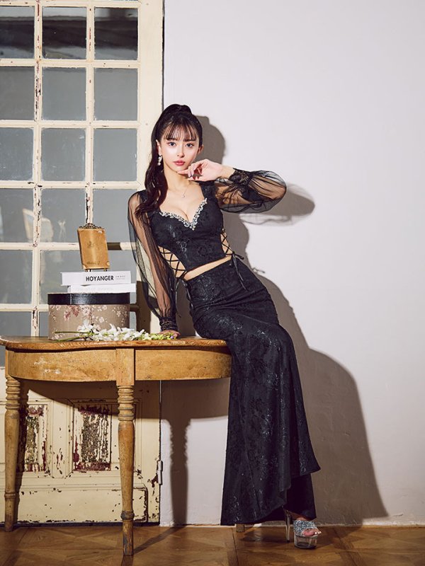 画像29: 【送料無料!】刺繍チュールスリーブセットアップロングドレス/チュール袖/刺繍/レースアップ/シアー/スリット/透け/谷間見せ/背中隠し/ロングドレス/キャバドレス【S-Lサイズ/4カラー】[OF03] 【YN】dzj (29)