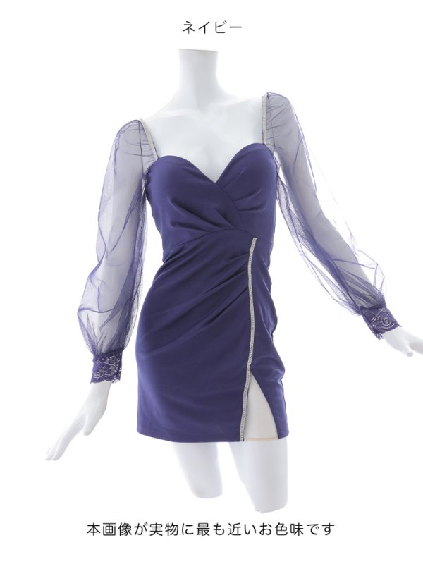 画像11: 【送料無料!】シアースリーブミニドレス/タイト/スリット/レース/無地/ミニドレス/キャバドレス【XS-Lサイズ/1カラー】[OF03] 【YN】dzy (11)