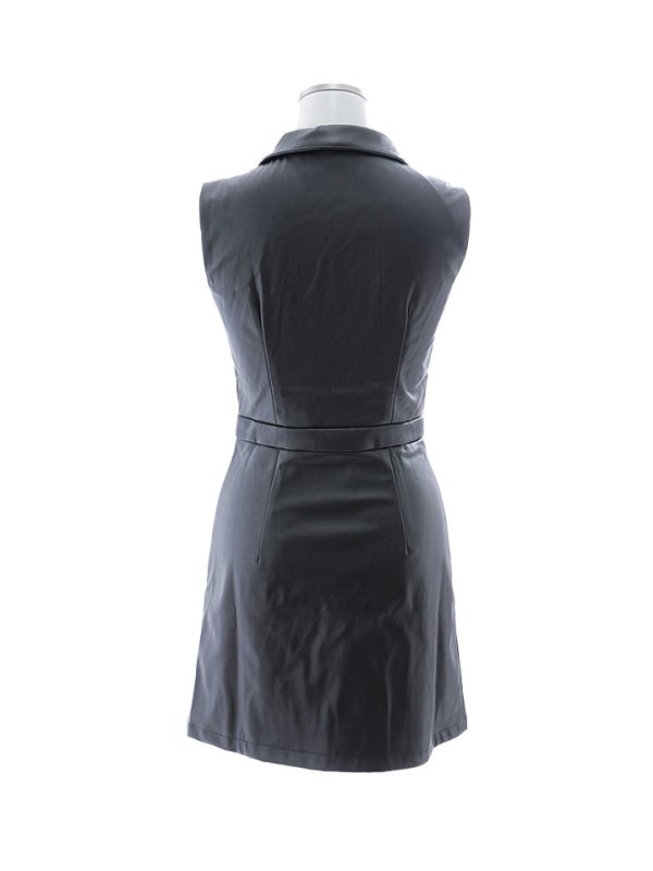 画像14: ジップアップレザードレス/ノースリーブ/Aライン/谷間見せ/背中隠し/ミニドレス/キャバドレス【XS-Lサイズ/1カラー】[OF03]【YN】dzke (14)
