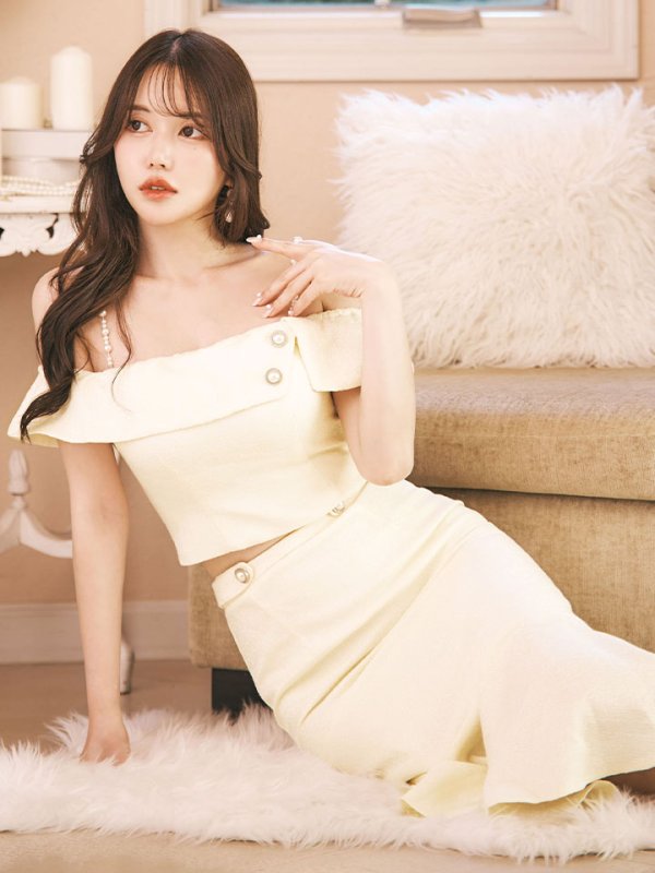 画像9: 【送料無料!】ラメツイードオフショルドレス/フレア/ビジューセットアップ/2ピース/ミディアムドレス/キャバドレス【S-Lサイズ/1カラー】[OF03]【YN】dzw (9)