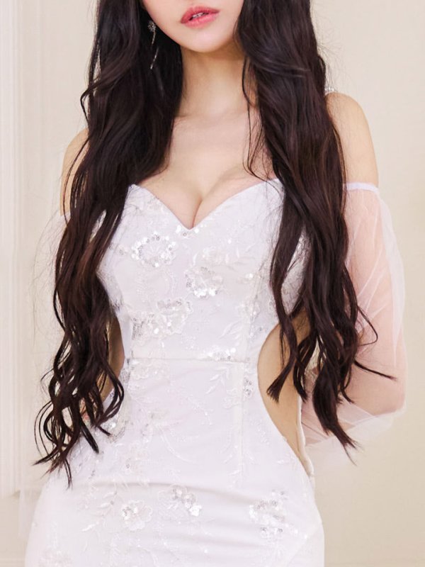 画像5: 【送料無料！】刺繍スパンコールドレス/パール/キャミ/チュール/スリット/谷間見せ/背中見せ/ロングドレス/キャバドレス【S-Lサイズ/2カラー】[OF03] 【YN】dzc (5)