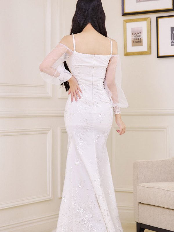 画像7: 【送料無料！】刺繍スパンコールドレス/パール/キャミ/チュール/スリット/谷間見せ/背中見せ/ロングドレス/キャバドレス【S-Lサイズ/2カラー】[OF03] 【YN】dzc (7)