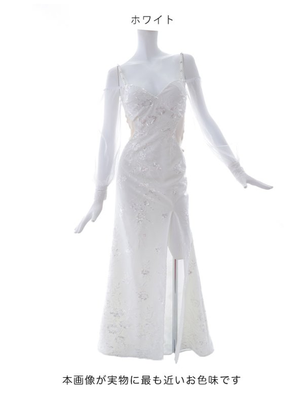 画像15: 【送料無料！】刺繍スパンコールドレス/パール/キャミ/チュール/スリット/谷間見せ/背中見せ/ロングドレス/キャバドレス【S-Lサイズ/2カラー】[OF03] 【YN】dzc (15)