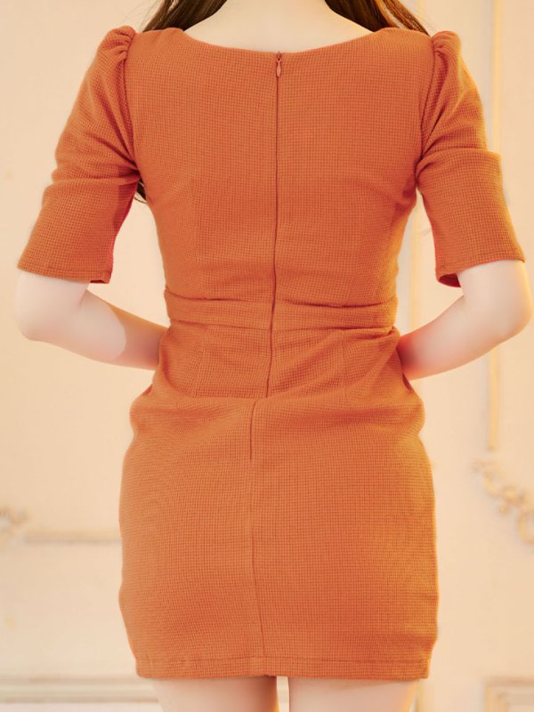 画像6: 【送料無料】フロントジップワッフルドレス/半袖/スリット/谷間見せ/背中隠し/ミニドレス/キャバドレス【XS-XLサイズ/1カラー】[OF03]【YN】dzw (6)