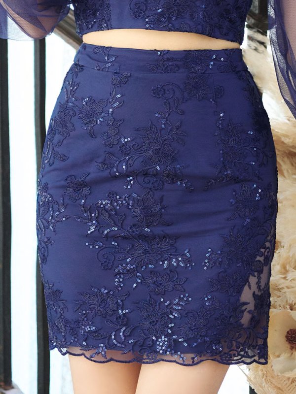 画像14: セットアップ刺繍レースミニドレス/フロントジップ/スパンコール/谷間見せ/背中隠し/肌見せ/バストクロス/シアー袖/ミニドレス/キャバドレス 【S-Lサイズ/4カラー】[HC02]【SB】dzw (14)