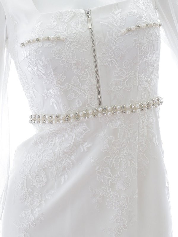 画像20: 【送料無料！】花柄刺繍レースドレス/ジップアップ/ビジュー/パール/チュール袖/谷間見せ/背中隠し/ロングドレス/キャバドレス【S-Lサイズ/2カラー】[OF03] 【YN】dzj (20)