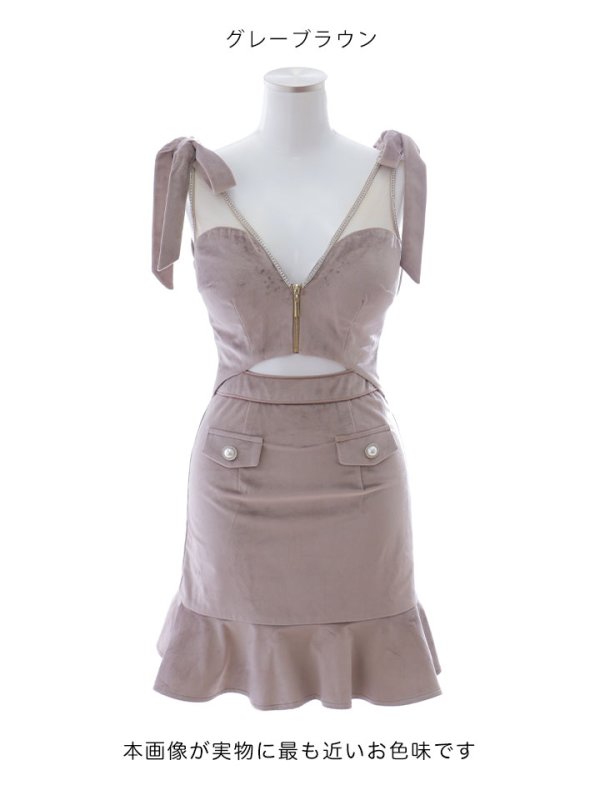 画像13: リボンショルダーベロアセットアップドレス/キャバドレス【XS-Lサイズ/1カラー】[OF03] 【YN】dzwe (13)