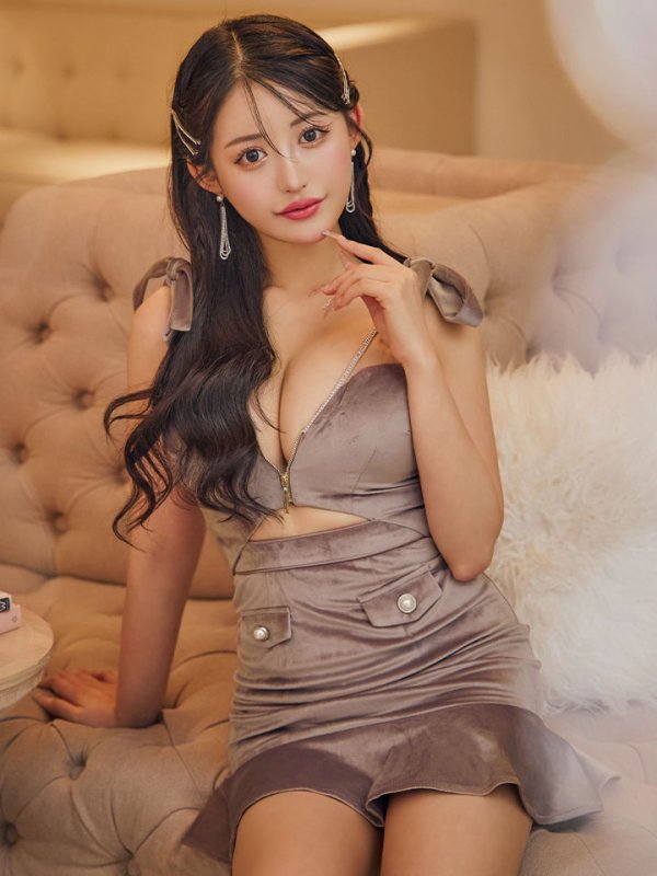 画像9: リボンショルダーベロアセットアップドレス/キャバドレス【XS-Lサイズ/1カラー】[OF03] 【YN】dzwe (9)