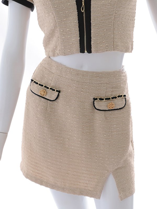 画像17: 送料無料！バイカラーツイードセットアップ/半袖/パイピング/ボタン/ジップアップ/タイト/谷間見せ/背中隠し/ミニドレス/キャバドレス【XS-Lサイズ/1カラー】[OF03] 【YN】dzwe【一部予約商品/2月上旬発送予定】 (17)