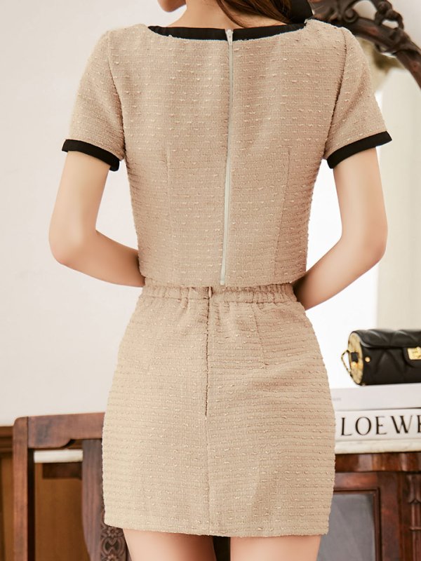 画像6: 送料無料！バイカラーツイードセットアップ/半袖/パイピング/ボタン/ジップアップ/タイト/谷間見せ/背中隠し/ミニドレス/キャバドレス【XS-Lサイズ/1カラー】[OF03] 【YN】dzwe【一部予約商品/2月上旬発送予定】 (6)