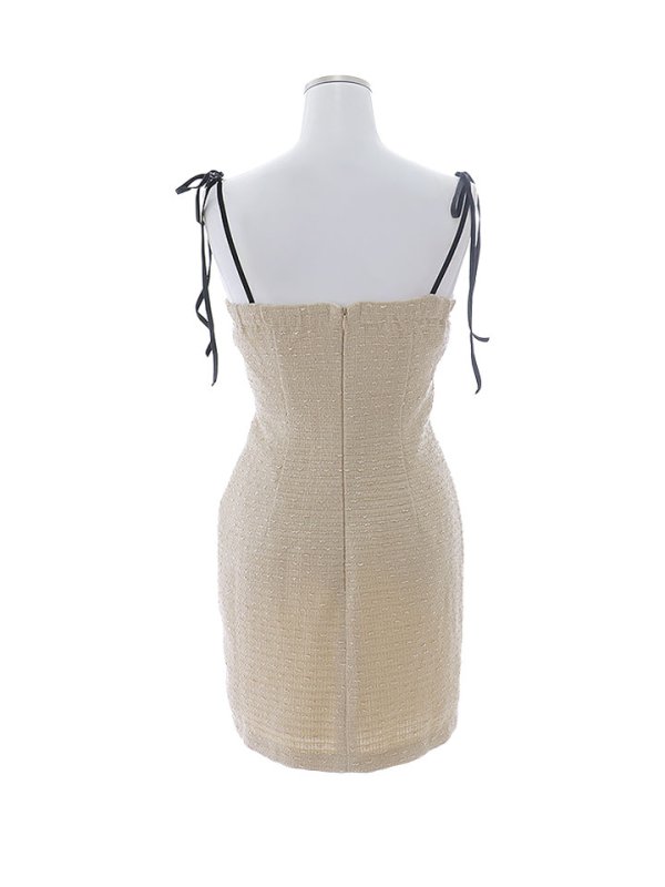 画像14: 再入荷!【送料無料！】ツイードパイピングキャミワンピ/キャミソール/バイカラー/リボン/タイト/谷間見せ/背中見せ/ミニドレス/キャバドレス【XS-Mサイズ/1カラー】[OF03] 【YN】dzc (14)