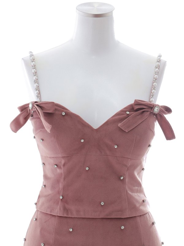 画像22: 【送料無料!】ベロアキャミセットアップ/パール/リボン/谷間見せ/背中見せ/ビジュー/ミニドレス/キャバドレス【XS-Mサイズ/2カラー】[OF03] 【YN】dzjv【一部予約商品/2月上旬発送予定】 (22)