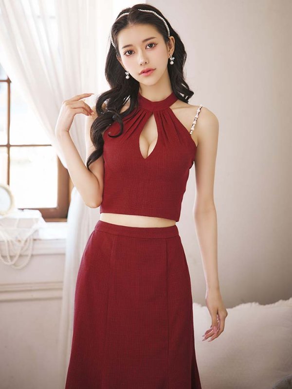 画像3: 【送料無料!】【sifeel/シフィール】ツイードロングセットアップ/ホルターネック/キャミ/パール紐/谷間見せ/背中隠し/ロングドレス/キャバドレス【S-Lサイズ/1カラー】[OF03]【YN】dzw (3)