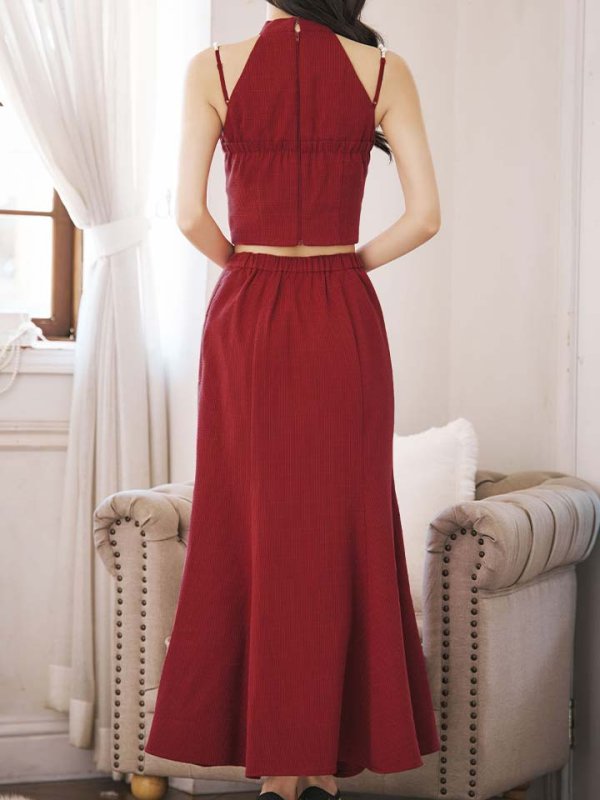 画像6: 【送料無料!】【sifeel/シフィール】ツイードロングセットアップ/ホルターネック/キャミ/パール紐/谷間見せ/背中隠し/ロングドレス/キャバドレス【S-Lサイズ/1カラー】[OF03]【YN】dzw (6)