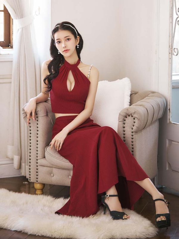 画像7: 【送料無料!】【sifeel/シフィール】ツイードロングセットアップ/ホルターネック/キャミ/パール紐/谷間見せ/背中隠し/ロングドレス/キャバドレス【S-Lサイズ/1カラー】[OF03]【YN】dzw (7)