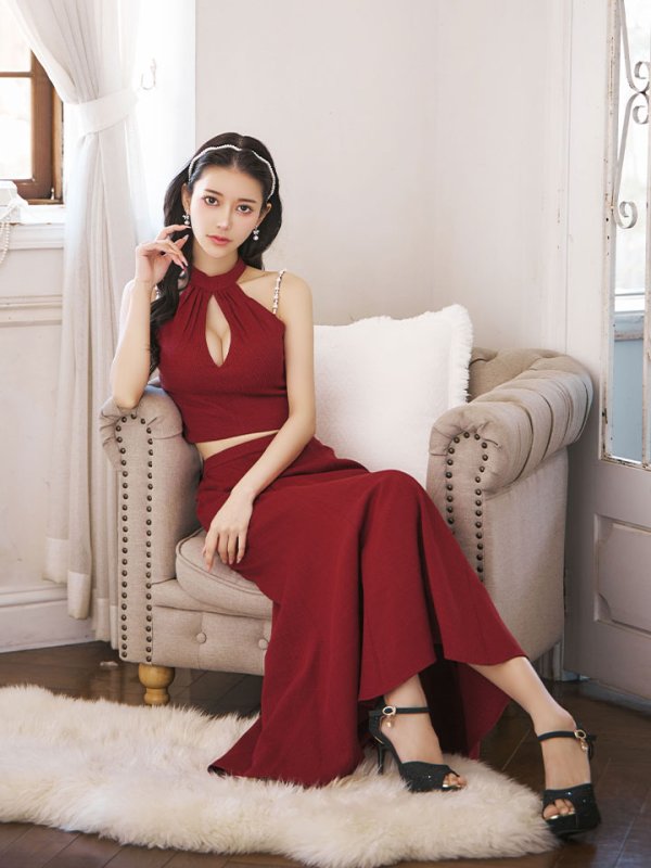 画像11: 【送料無料!】【sifeel/シフィール】ツイードロングセットアップ/ホルターネック/キャミ/パール紐/谷間見せ/背中隠し/ロングドレス/キャバドレス【S-Lサイズ/1カラー】[OF03]【YN】dzw (11)