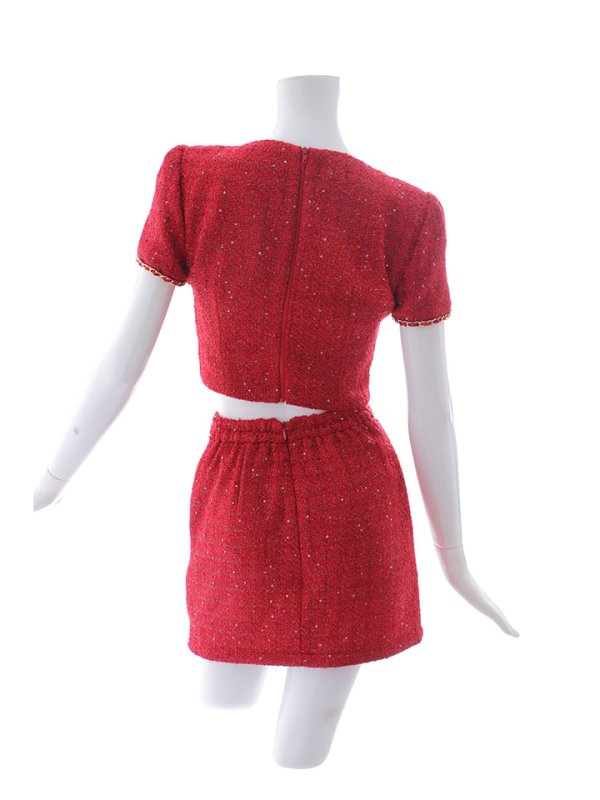 画像21: 【送料無料！】ツイードセットアップ/半袖/チェーン/ボタン/ジップアップ/タイト/谷間見せ/背中隠し/ミニドレス/キャバドレス【XS-Mサイズ/2カラー】[OF03] 【YN】dzwv (21)