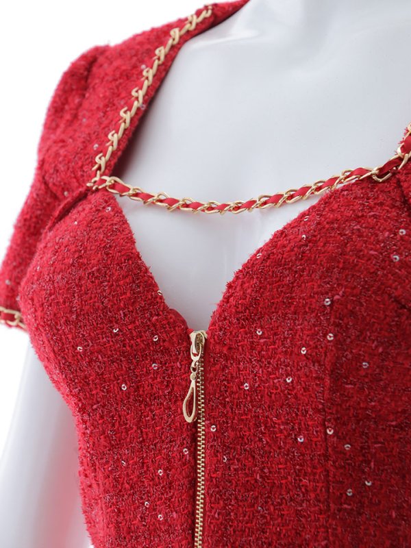 画像22: 【送料無料！】ツイードセットアップ/半袖/チェーン/ボタン/ジップアップ/タイト/谷間見せ/背中隠し/ミニドレス/キャバドレス【XS-Mサイズ/2カラー】[OF03] 【YN】dzwv (22)